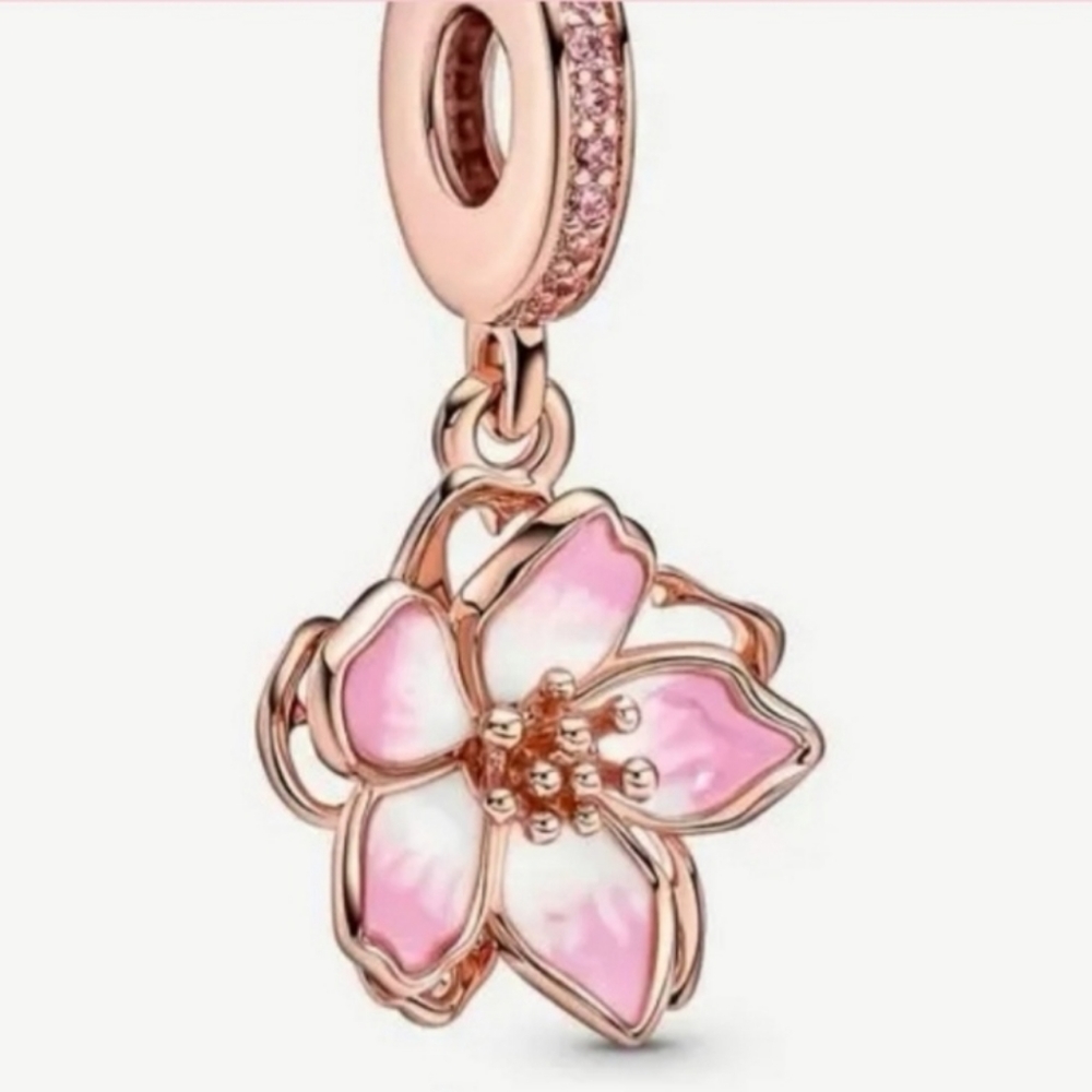 BRAND NEW Pandora charm rosegold Pink cherry blossom dangle !